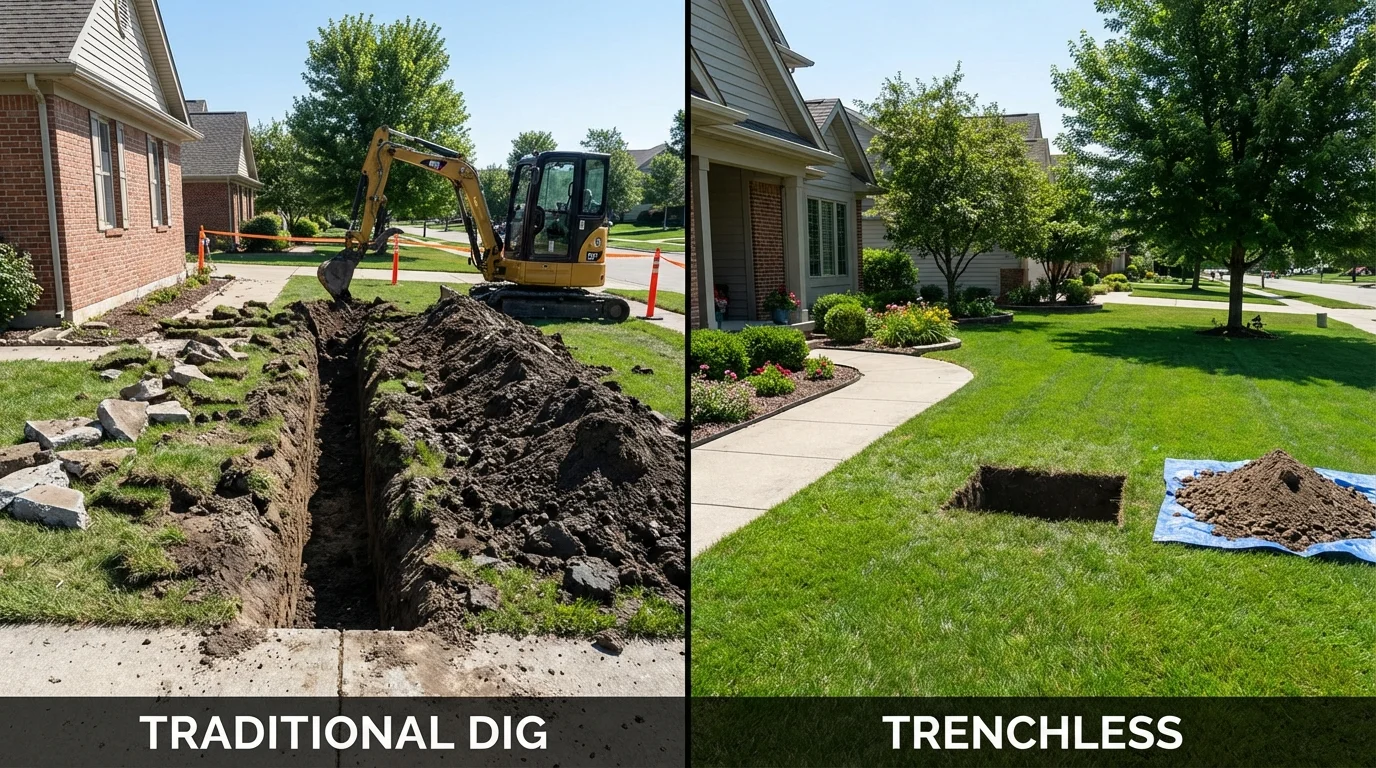 Trenchless sewer repair with minimal yard damage versus traditional excavation in Hurricane, WV